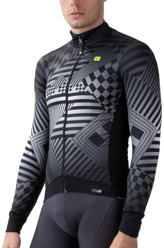 Alé Men's PR-S Checker Long Sleeve Cyling Jersey, Grey, M
