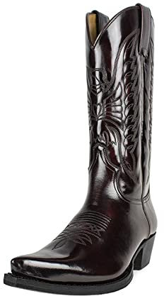 ZEARLY Uomo Stivali da Cowboy Ricamati a Punta Tacco Alto Autunno Inverno Stivali a metà Polpaccio Vintage, Dark Brown, 43 EU
