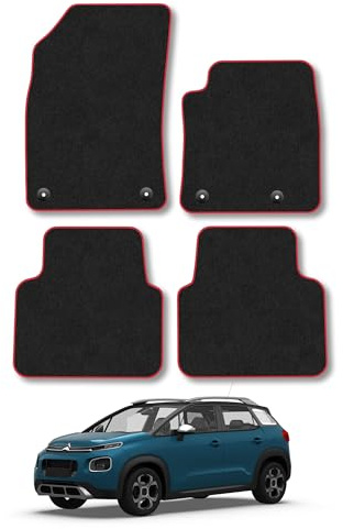 Citroen C3 Aircross (2017-2024) Carpet Car Mats | Red Edge Trim Tailored Fit Floor Mats Full Coverage Protection Accessories Easy Clean Anti Slip Made in the UK