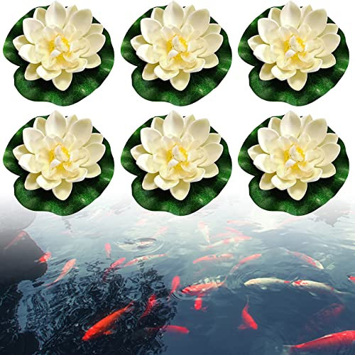 Lot de 6 Nénuphars Artificiels Flottants, Fleurs de Nénuphars Artificielles, Nénuphar Artificiel, Plantes D'étang Flottantes, Nénuphars pour Étangs Patio Jardin Piscine