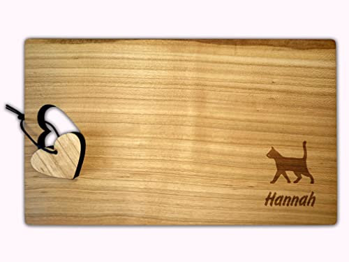 Schneidebrett Herz | KATZE Holzbrett personalisiert mit Name graviert, Geschenkidee, Hochzeit, Ostern, Weihnachten, Herzbrett, Frühstücksbrett Einheitsgröße