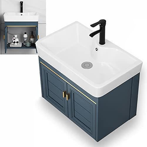 Mobile Bagno Sospeso con Lavabo in Ceramica,Lavabo con Mobiletto,Lavello da Cucina con Rubinetto Caldo e Freddo,Set di mobili da Bagno per Il Lavatoio,Interno e Esterno lavando lavello (Size : 55x36x