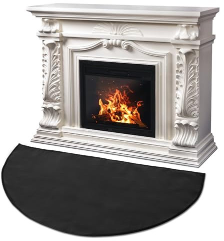 Feuerfeste Kaminmatte, 106,7 x 61 cm, verbesserte 4-lagige, verdickte, feuerbeständige Matte, halbrundes Silikon und Fiberglas, feuerhemmendes Herd, schützt den Boden vor Funkenglut