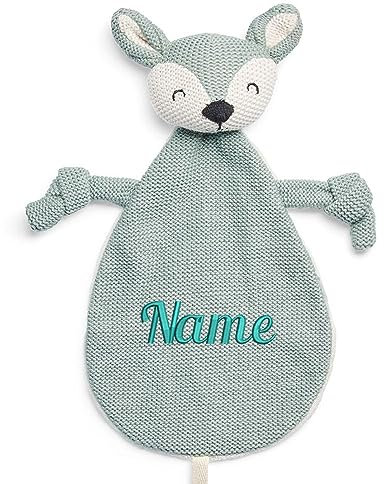Elefantasie Schnuffeltuch mit Name Bestickt Kuscheltuch personalisiert Tröster Geschenk zur Geburt REH Salbei