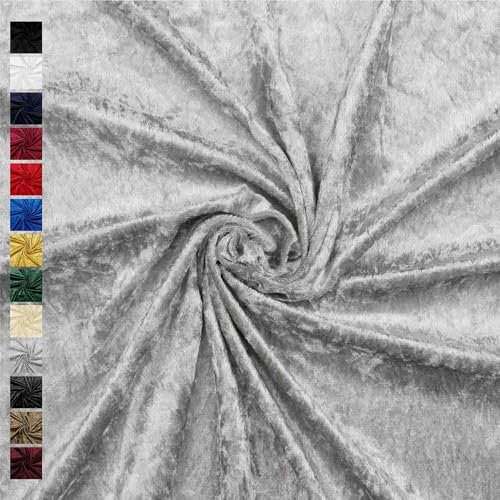VmG-Store Pannesamt Stoff Meterware | glänzender Stretch Samt 0,5m x 145cm breit für Vorhänge Gardinen Bühne Kostüm Kleid Bekleidung Dekostoff Stoffe zum Nähen und Dekorieren (025 Silber)