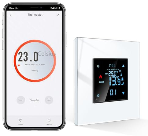 CNBINGO Thermostat Zigbee Smart Thermostat 2.4G-WLAN Unterputz mit Kristall Glasscheibe Digital Raumthermostat Kompatibel mit Alexa/Google Home/Smart Life/Tuya APP, Weiß