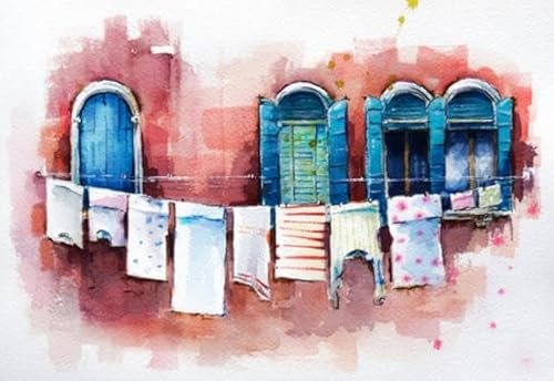 adrium Holz-Bild 60 x 40 cm: Venezianische Fenster. Aquarellmalerei. (42908995)