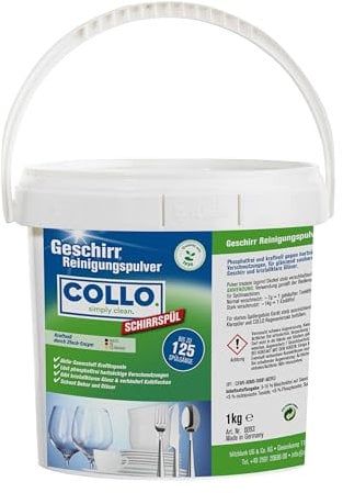 COLLO Detergente per lavastoviglie in polvere, 1 kg, senza fosfati, altamente efficace, per stoviglie lucide, lucentezza chiara fino a 125 lavaggi