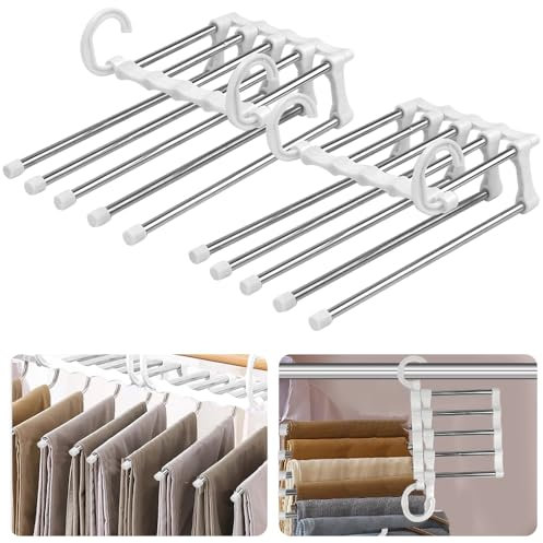 LPAMABA Hosenbügel Kleiderbügel Platzsparend 2 Stück Hosen-Aufhänger Platzsparend Faltbare Hosen Kleiderbügel rutschfeste Magische Hosenbügel Multifunktionaler Schrank-Organizer für Hosen Jeans