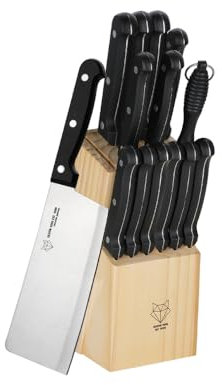 Gustav Voss 15-tlg. Messerblock-Set Kochmesser Tranchiermesser Brotmesser Universalmesser Garniermesser Steakmesser Wetzstahl Schälmesser