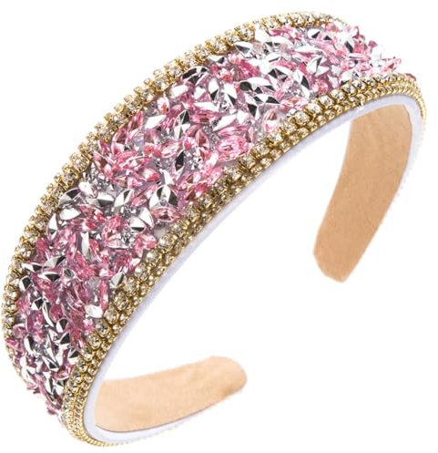 scicent Kopfschmuck Strass Haarband Kristall Seite Modische Haarreife Elastisches Haarschmuck Breite Haarreifen Damen Haar Dekoration für Frauen und Mädchen (Rosa) - 25509
