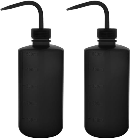 stonylab LDPE Chemische Waschflasche, 2Er-Pack Bewässerungswerkzeug Sicherheits-Schwarz Kunststoff Quetschflasche Laborspülflasche mit Skalenmarkierungen und Schmaler Ausguss, 500 ml