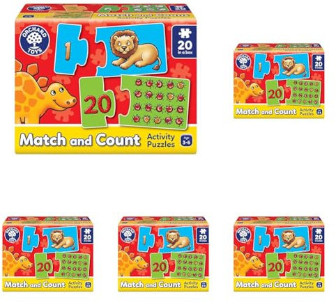 Orchard Toys Match and Count Jigsaws, Learn to Count from 1-20, Match Number and Picture, 20 in a Box, Educational, Number Skills for Kids Age 3+ (Pack of 5)