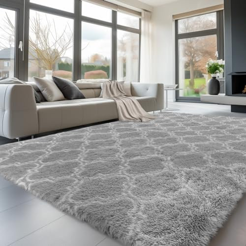 Sour Lemon Hochflor Teppich Grau Teppich Wohnzimmer 160x230 Waschbar Anti-Rutsch Extra Große Teppiche Schlafzimmer Flauschige Moderne Teppiche Matte Teppichen für Schlafzimmer Kinderzimmer