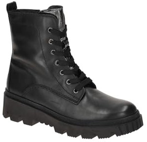 Gabor Damen Combat Boots, Frauen Stiefeletten,Best Fitting,Winterschuhe,gefüttert,Stiefel,Bootee,Booties,schwarz/Silber,43 EU / 9 UK
