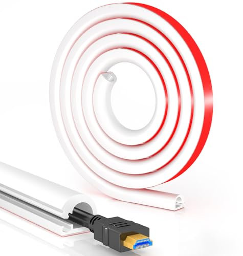 Auto-adhésif Cache Cable TV Mural 2-Meter, Cache Cable Mural en PC Souple, Cache Cable Sol pour système de Gestion des Cache Cable Bureau, 10mm (W) x 10mm (H), Blanc
