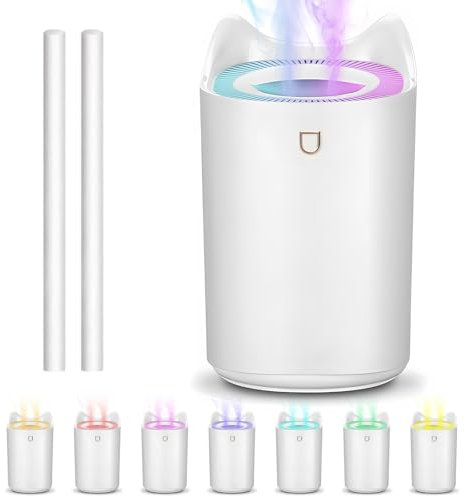 Humidifier for Bedroom, 3L Air Humidifier with Night Light and 2 Nozzles, 3 Mist Modes, Waterless Auto-Off, Lasts Up to 20 Hours, Humidifiers for Home Office Car and Plants, White