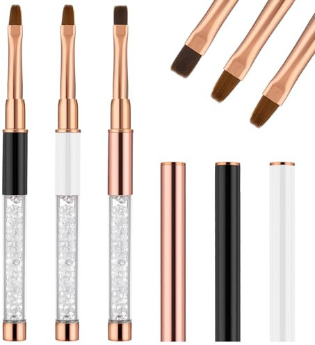 AOZUO 3Pcs Oval Gel Nail Brushes, UV Rhinestone Handle Gel Nail Art Brush Hard Gel Nail Brush Nail Design Painting Brushes Tool Nail Art Liner Dotting Pen Gift for Girls Women