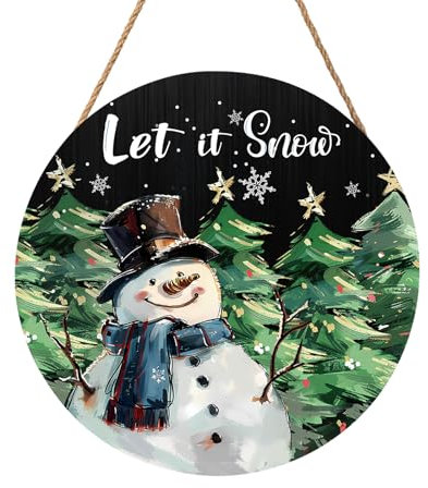 Let It Snow Schneemann-Schild für Haustür, Weihnachtsschneemann, Holz-Türhänger für den Außenbereich, Veranda, Winter, Willkommens-Kiefer, Holzkranz, Winter, Weihnachten, Wandbehang, Dekoration für