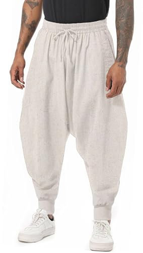 AITFINEISM Männer Haremshose Bequeme Elastische Taille Hosen Mode Einfarbig Casual Yoga Hippies Hosen (Beige 1,S)