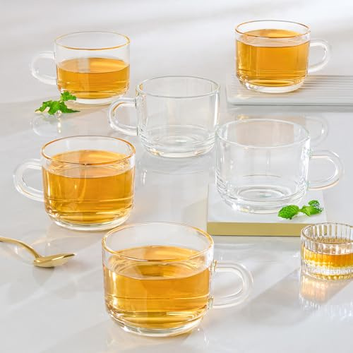 Borosil Chai Time Tassen-Set (je 210 ml), hergestellt in Indien, Borosilikatglas, für Chai, grünen Tee, Kaffee, Milch, mikrowellengeeignet, kratzfest, leicht, transparent, 6-teilig