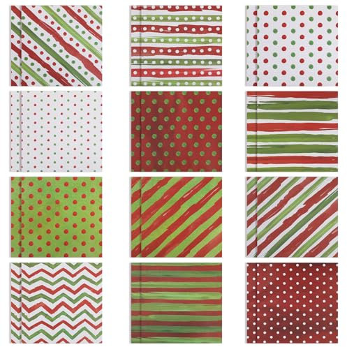 24 Blatt Weihnachtsmusterpapier, 30x30cm Doppelseitiges Weihnachtsbastelpapier Rot-Grünes Strukturiertes Scrapbookpapier zum Basteln von Scrapbookkarten (12 Designs)