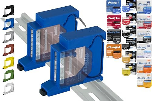 Supporto per guida Single per 18 Shellys: 1 Gen3,1PM Gen3,2PM Gen3,i4 Gen3,Plus 1,Plus 1PM,Plus 2PM,Plus i4,Plus 0-10V Dimm,Wave 1,Wave 1PM,Wave 2PM,Wave Shutter,Wave i4 (2x Blu)