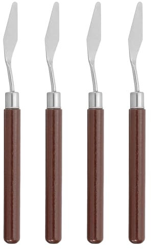 PATIKIL Art Spatula, 4 Pcs No.1 12mm Stainless Steel Flexible Palette Knife Painting Knife Painting Spatula Oil Painting Mixing Scraper with Wood Handle for Canvas Acrylic Painting, Red