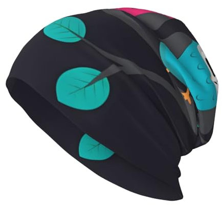 Gaxfjru Beanie-Mütze mit niedlichem Eulen-Druck, warm, gestrickt, weich, hautfreundlich, für Damen und Herren, Schwarz, Schwarz , Einheitsgröße