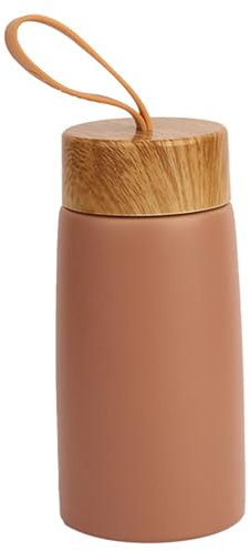 Taza de café de acero inoxidable con tapa de grano de madera, vaso aislante de larga duración