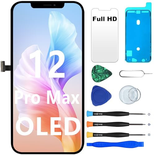 MP+ for iPhone 12 Pro Max Screen Replacement [OLED],[Full HD] [COF] 3D Touch Retina Display Digitizer Screen Assembly with Repair Tools Kit and Waterproof Adhesive Tape