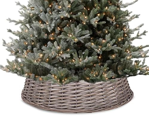 Wickerfield Natural Wicker Christmas Tree Skirt Xmas Tree Stand Decoration Basket Tree Base (Grey Wash, Large)