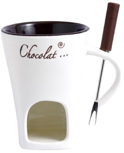 1PC Chocolate Fondue Cup with Fork, 130ml Chocolate Fondue Mug with Handle, Ceramic Sweet Fondue Cup with Hole for Fork Holding, Tealight Not Included