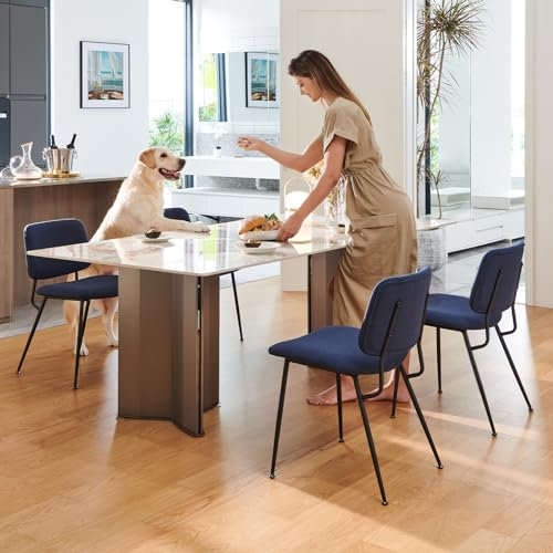 COLAMY Esszimmerstühle 4er Set, Moderner Küchenstühle, Polsterstühle, Esstisch Stühle, Stühle Esszimmer, Stoff, Metallbeine, Blau
