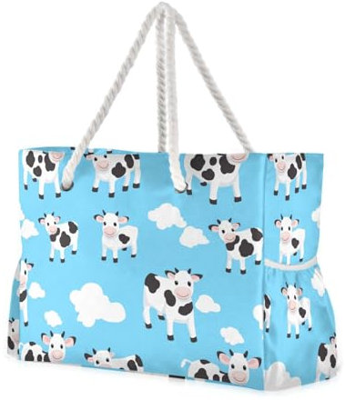 WDdZzyy Süße Kuh-Reisetasche für Damen, wasserdicht, sanddicht, mit Seitentaschen, große Arbeitstasche für Pool, Fitnessstudio, Lebensmittel, Reisen, Niedliche Kuh blauer Himmel, 1 size