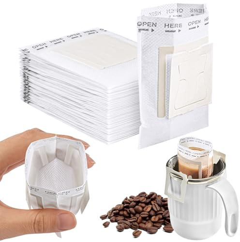 HOTUT Filtres à Café Jetables avec Oreilles Suspendues, 40 Pièces Sacs Filtrants à Café en Tissu Non Tissé pour Suspendre, Sachet Filtre Cafe pour Tasse, Sac de FiltreCafé pour Voyage, Bureau, Maison