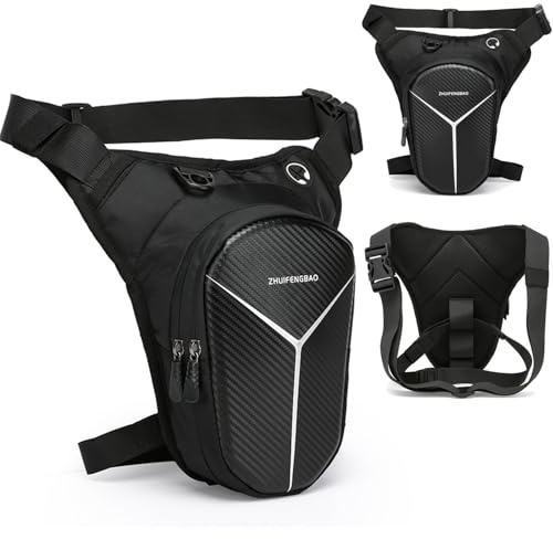 BBAIYULE Motorrad-Beintasche, Multifunktionale Oberschenkeltasche mit Abnehmbaren Beinschlaufen, Drop Bein Tasche, Schwarz, für Radfahren, Wandern, Camping, Männer Frauen (Linien-Stil)