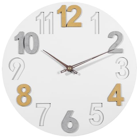 YiChZhe Holz Wanduhr Groß Modern 30 cm Ohne Tickgeräusche Wanddeko 3D Quarzuhr Rund Wanduhren für Schlafzimmer KüChe Büro Wohnzimmer Kinderzimmer (Weiß)