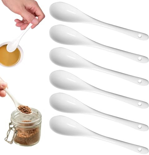 6 Pieces Ceramic White Spoon, Jam Mini Dessert Teaspoon, Tableware Set Restaurants Dessert Shops Cafes (13 * 2.5cm)