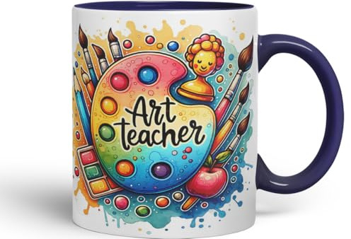 Vixar Art Teacher Mug Thank You, End of School Gift Ceramic Coloured Mug Cup for Tea Coffee Hot Brew 330ml 11Oz Gift (Navy)