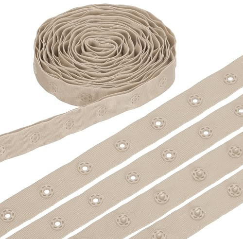sourcing map 3 Yard Snap Button Tape, Polyester Plastic Snap Button Trim, Sewing Press Stud Ribbon Replacement for DIY Craft Clothes Fabric Sewing, Light Brown