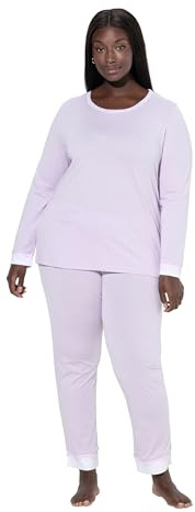 Ulla Popken Damen Pyjama, Zweiteiler, Spitze, Rundhals, Langarm Pyjama (1er Pack)
