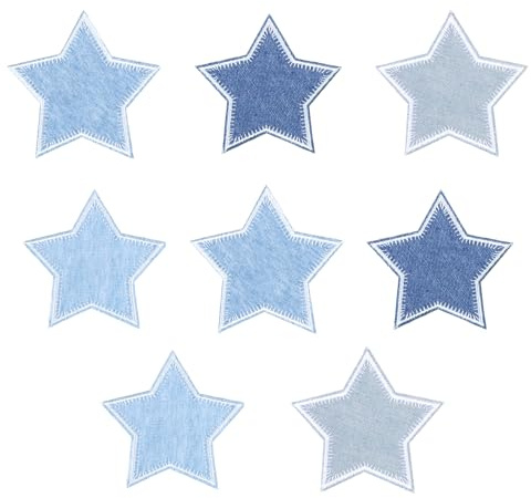 8Pcs Star Iron On Patches Blue Iron On Denim Patches Sew Embroidered Patch Appliques Embellishments for Clothing Jean Bags Hats Repair Decoration