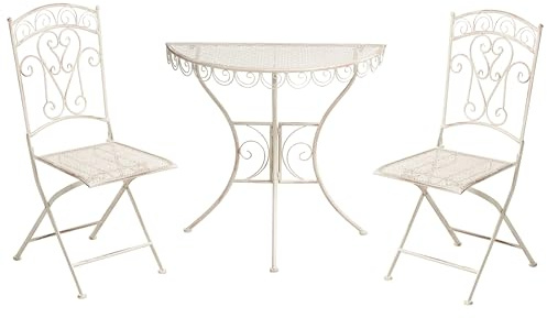 Beliani Outdoor Garden Bistro Set Metal Vintage Style Iron Frame Light Beige Juina
