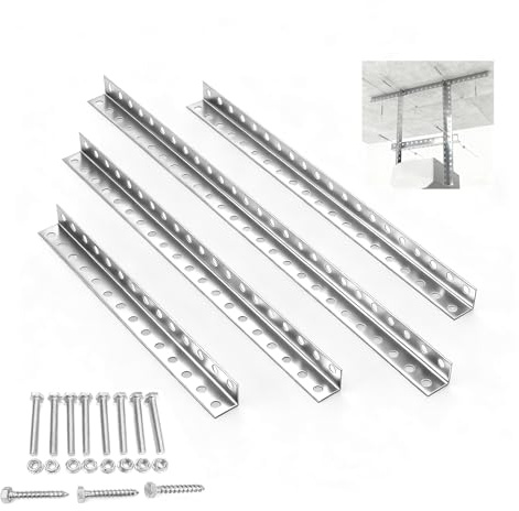 4-Piece Garage Door Opener Hanging Bracket Kit, 13 Gauge Heavy Duty Galvanized Steel Angle Iron Brackets with Mounting Hardware, Compatible with Genie/Chamberlain/Craftsman Smart Chain Drive Openers