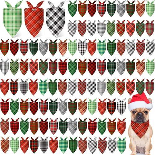 Preboun Weihnachts-Hundehalstücher, 200 Stück, Weihnachts-Büffelkariert, Halstücher für Hunde, Dreieckstuch, Lätzchen, Schals, Set für Haustier-Kostüm, Foto-Requisiten, Zubehör, Haustiergeschäfte, 25