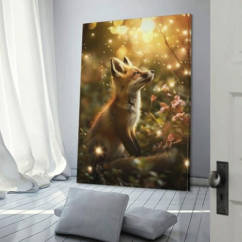 QBIREX Impression sur toile personnalisée représentant des renardeaux de la forêt enchantée, image personnalisée pour famille, animal de compagnie, mariage, amis, vacances, anniversaire, 50 x 75 cm