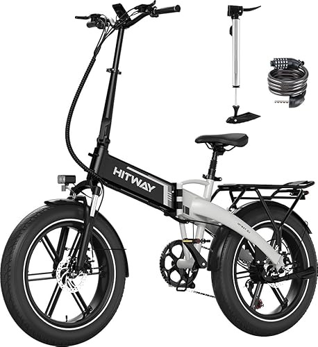 HITWAY E Bike, 20 * 4.0 Inch Fat Tyre Electric Bike, Off-Road E-MTB Range 60-120km, Folding Electric Bicycle with 48V 13Ah Battery, 7 Gears, 250W Motor Urban Foldable Ebike for Adults