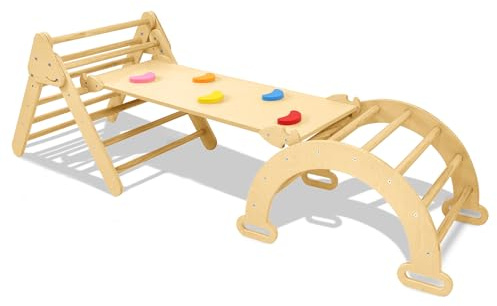 NAIZY 3 in 1 Kletterdreieck Klettergerüst Indoor mit Rutsche Kletterbogen Kletterleiter Kletterbrett Outdoor&Indoor Spielgeräte Spielplatz für Kleinkinder ab 1 Jahr