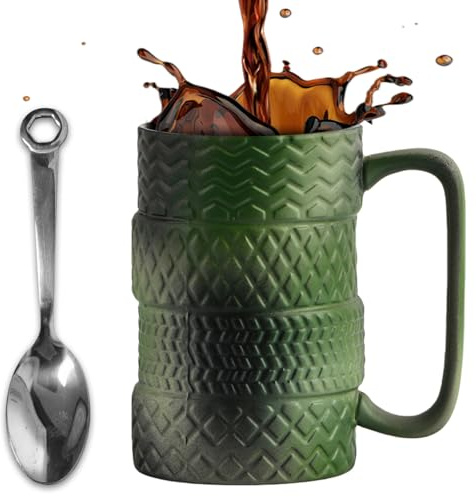 ZONSUSE Tazza Pneumatici Divertente, Mug da Caffè a Tema Auto, in Stile Meccanico Industriale, Regali Originali per Uomo, Donne, Appassionati di Auto 500ml (con Maniglia Classic C-Verde)